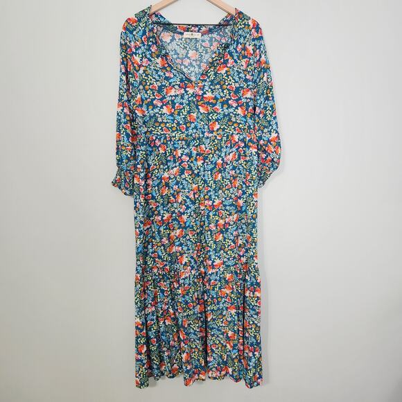 NATURAL LIFE Dresses & Skirts - Natural Life Floral Long Sleeve Tiered Midi Dress Bohemian Cottagecore